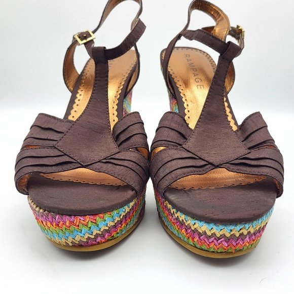 Rampage Bridgette Platform Wedge Multicolored Peep Toe Heels, Size 9.5, GUC - Picture 5 of 11